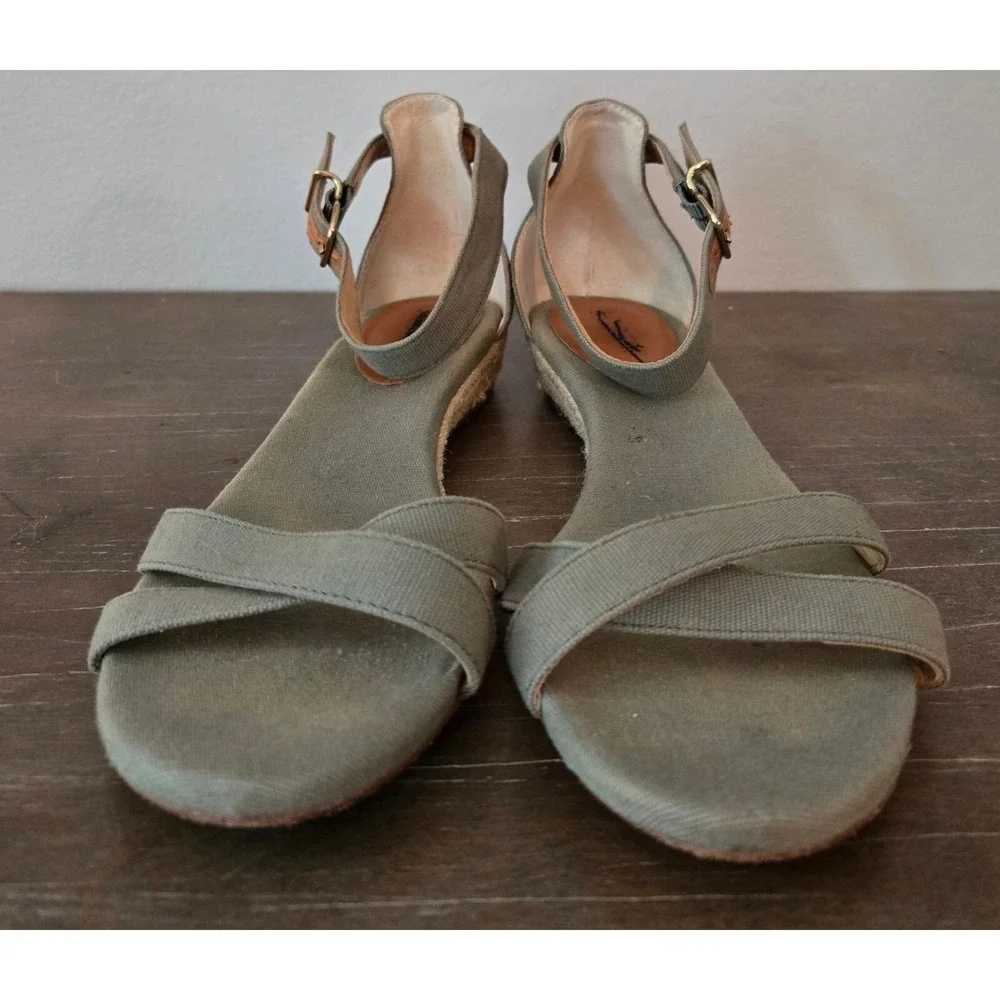 J. Crew Espadrille Wedge Sandals Ankle Strap Canvas Olive Green Size‎ 8.5